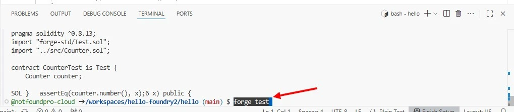 Запустите тест: forge test