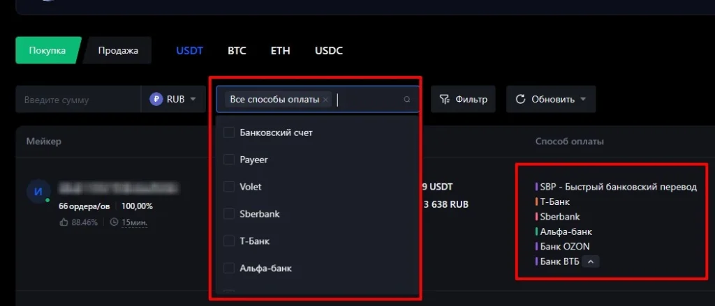 Варианты способов оплаты на p2p Mexc