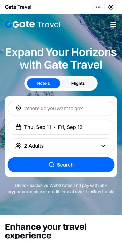 Интерфейс бронирования в Gate Travel