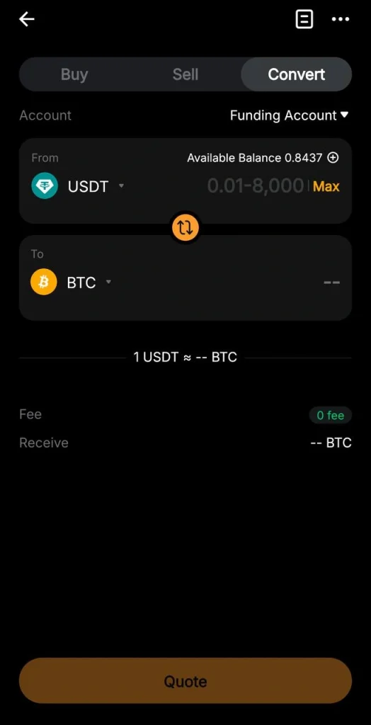 Интерфейс быстрого обмена в bybit